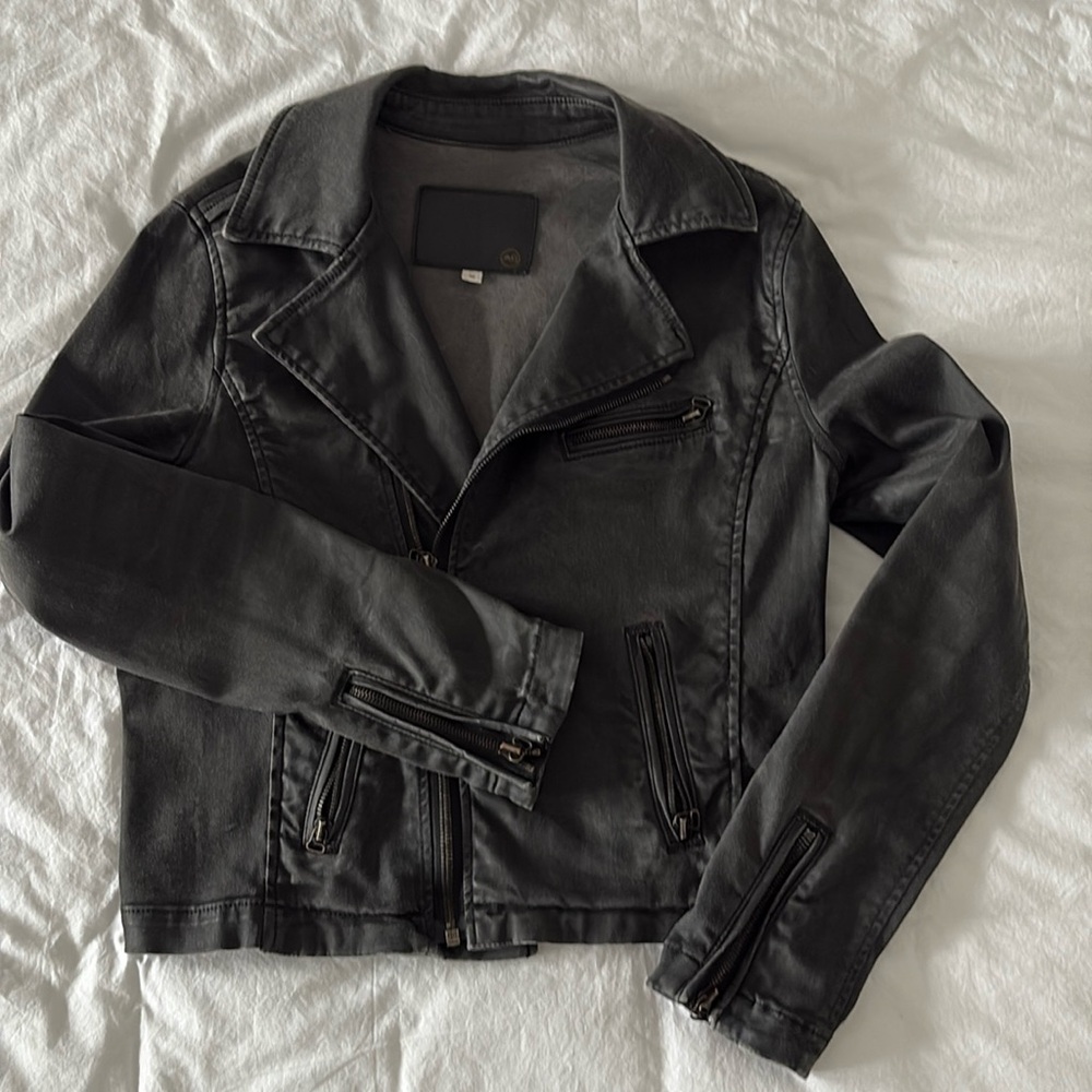 AG Adriano Goldschmied Moto-Style Black Coated Denim Jacket - Size M